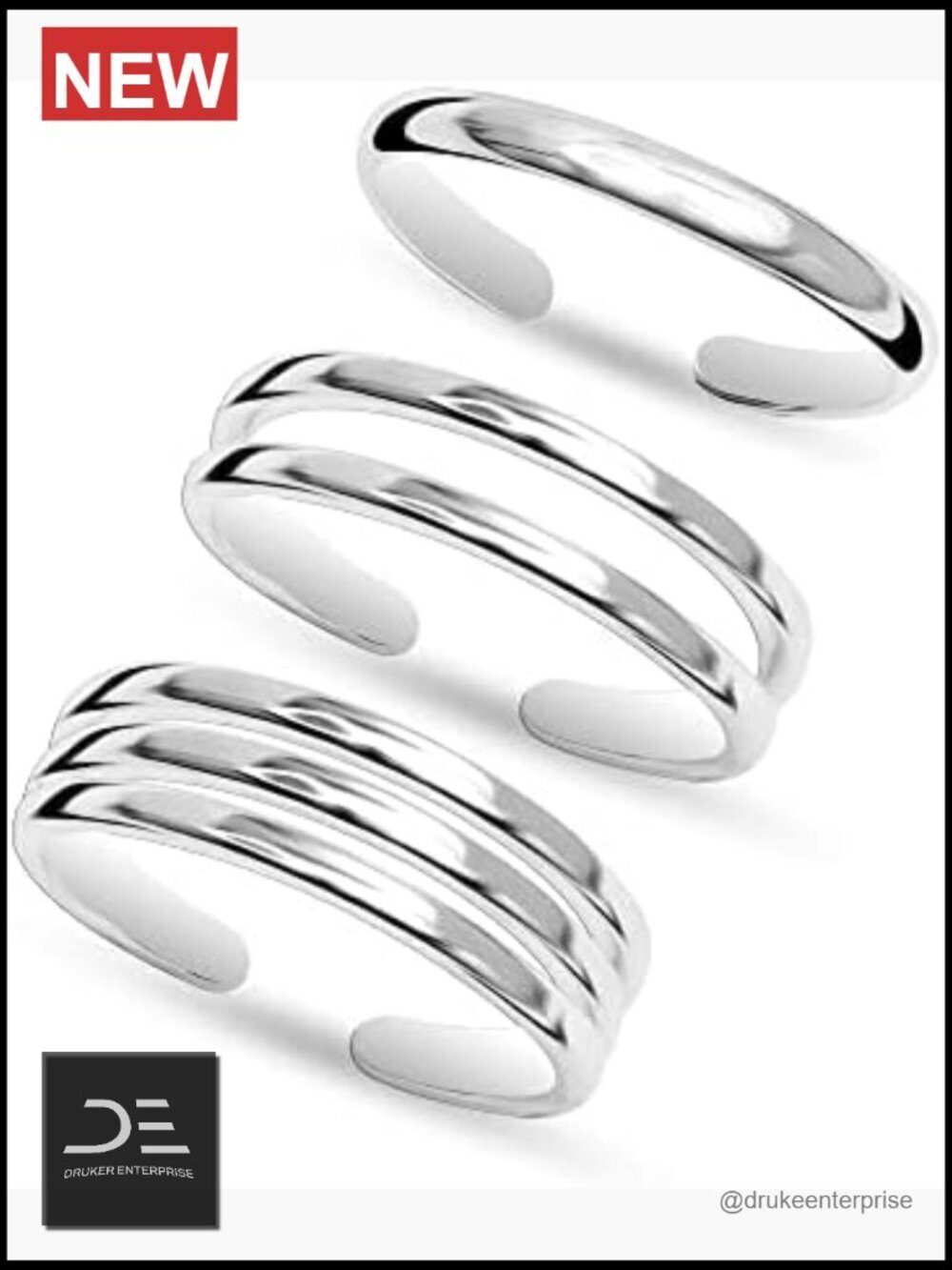 Sterling Silver Adjustable Open Toe Rings Set for Women - 3 Pieces Beach Foot